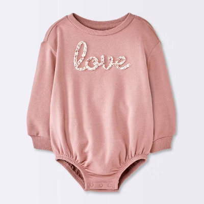 Baby Girls' Love Sweatshirt Romper- Cloud Island™ Pink Newborn | Target
