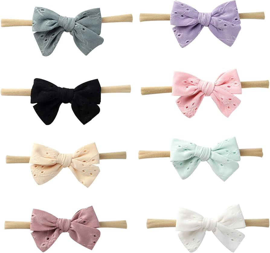 ONENINEDREAM 8pcs Large Bow Baby soft Headband Hair Accessories Newborn Messy bow Headband (8pcs ... | Amazon (US)