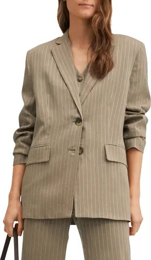 MANGO Oversize Pinstripe Linen Blend Blazer | Nordstrom | Nordstrom