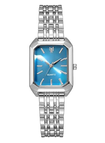 BESTKANG Watches for Women Wrist Watches Steel Strap Womens Watch Casual Fashion Simple Square Quartz Wristwatch (Silver-Blue) | Amazon (US)