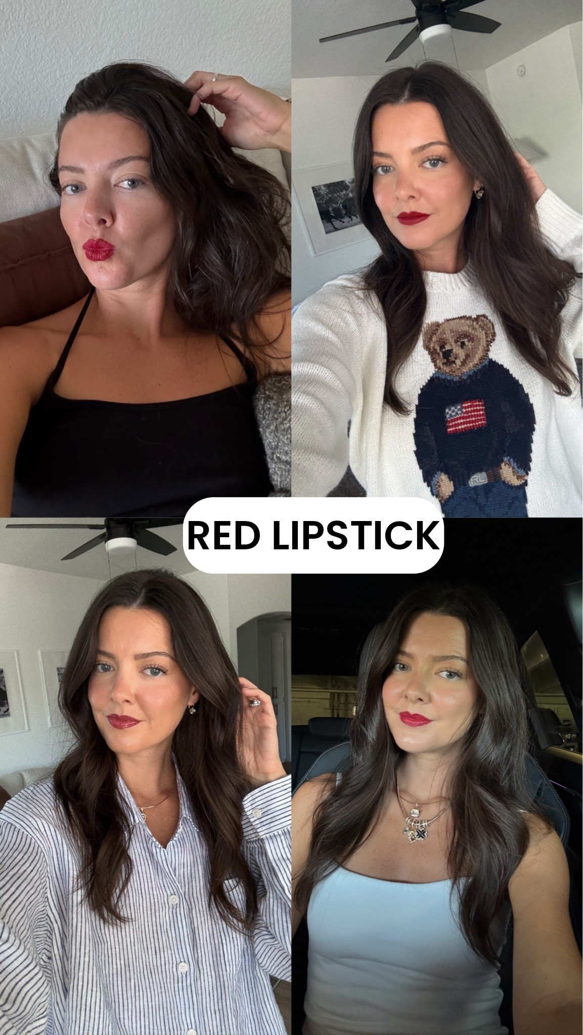 MAC: Russian Red
Merit: Cassis + Pointelle gloss
Westman Atelier: Ma Biche
Gucci: Goldie red