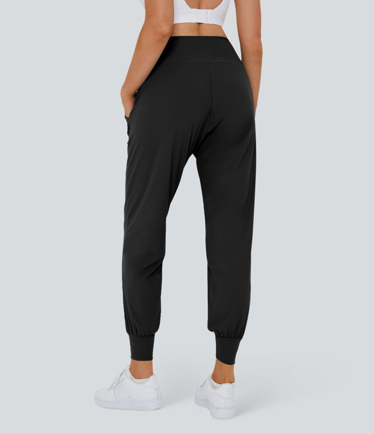 High Waisted Plain Pocket Casual Joggers | HALARA