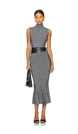 Sleeveless Turtleneck Fishtail Dress in Mini Houndstooth | Revolve Clothing (Global)