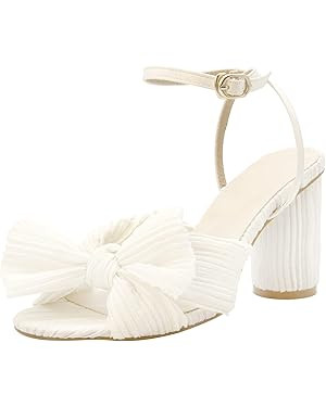 MUCCCUTE Women's Bow Knot Heeled Sandals Ankle Buckle Strap Chunky Heeled Open-toe Comfortable We... | Amazon (US)