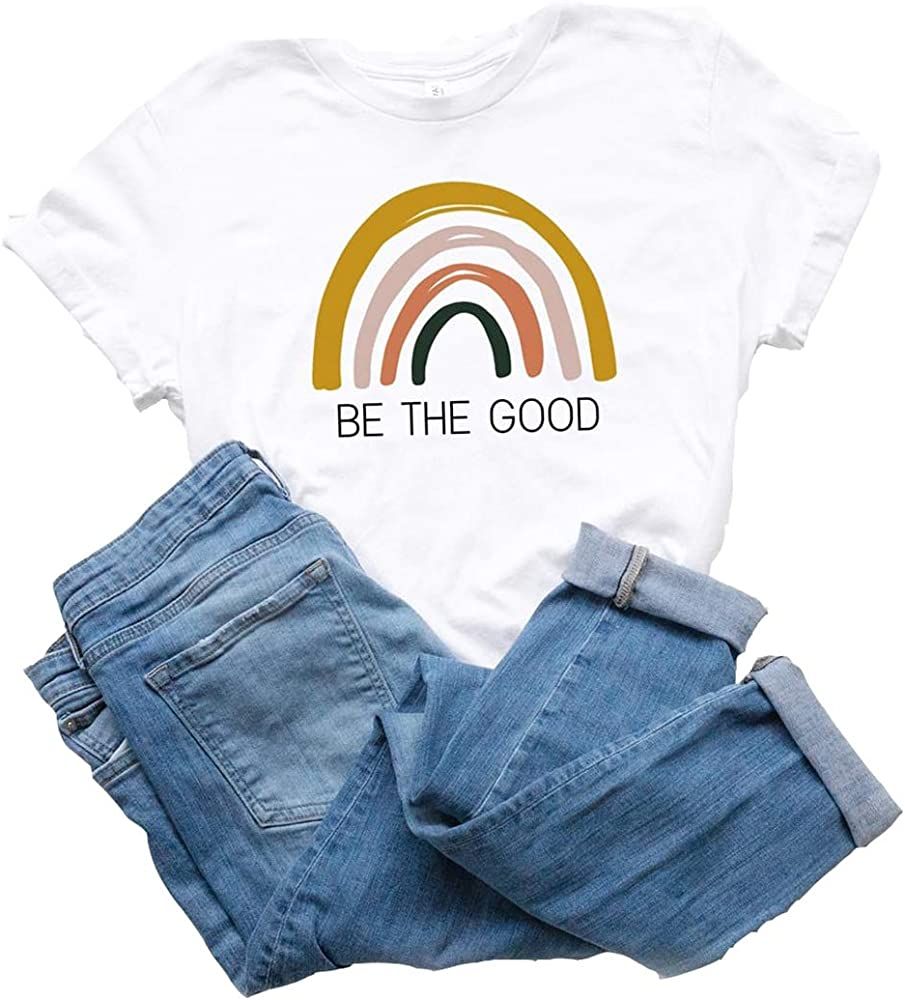 Retro Rainbow T-Shirt Womens Kindness Matters Short Sleeve Leisure Graphic Tees Tops | Amazon (US)