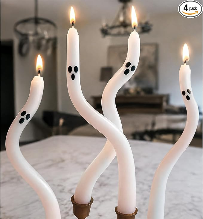 Halloween Decorations Indoor - 4 Pack Cute Ghost Taper Candles | Spooky Ghosts Candle Decor, Hall... | Amazon (US)