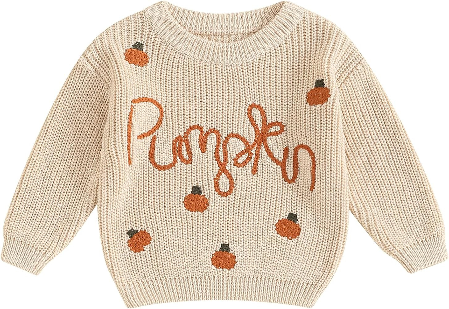 Toddler Baby Girl Boy Halloween Outfit Pumpkin Chunky Knit Sweater Warm Sweatshirt Long Sleeve T-... | Amazon (US)