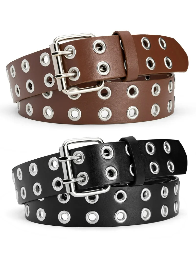 Timarkment 2pcs Belts for Women Double Grommet Womens Belts for Jeans Studded Punk Women's Leathe... | Walmart (US)