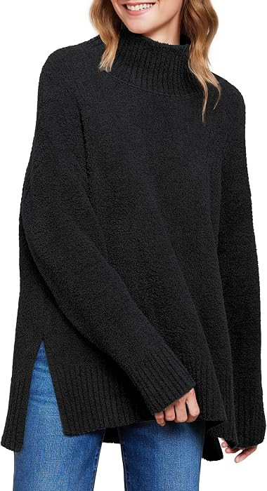 ANRABESS Women's Cozy Fuzzy Oversized Turtleneck Slit Side Sweaters | Amazon (US)