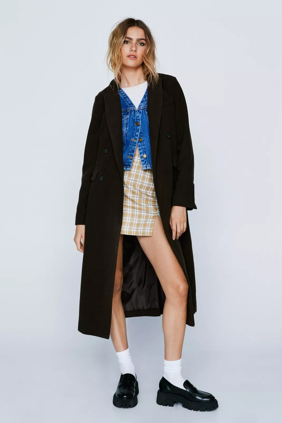 Faux Wool Double Breasted Longline Coat | Nasty Gal (US)
