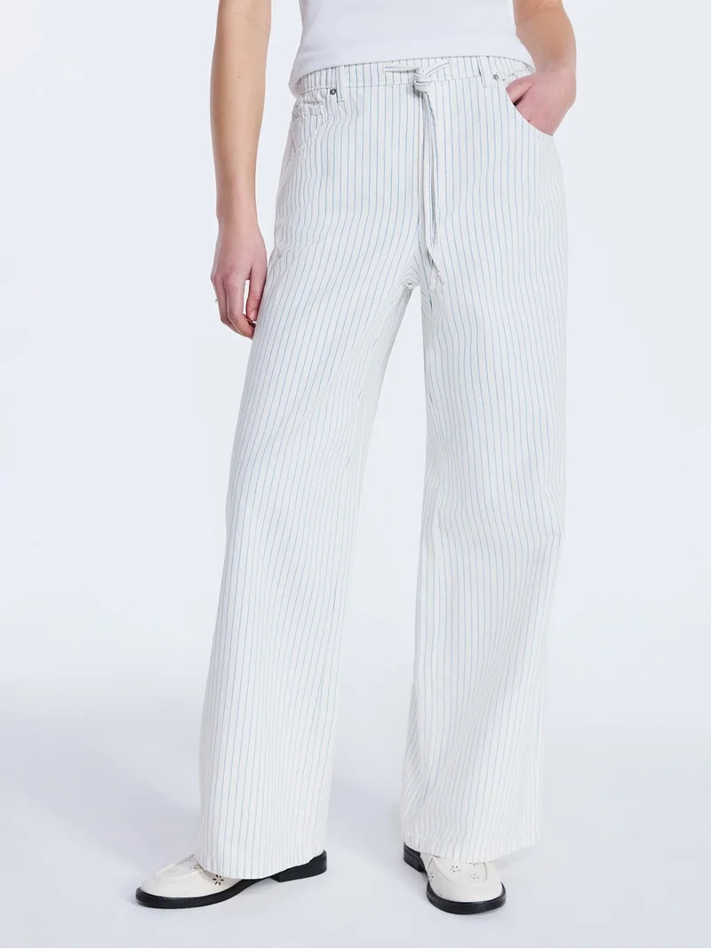 Free Assembly Women's and Women's Plus Striped Wide Leg Relaxed Jeans with Elastic Waist, Sizes X... | Walmart (US)