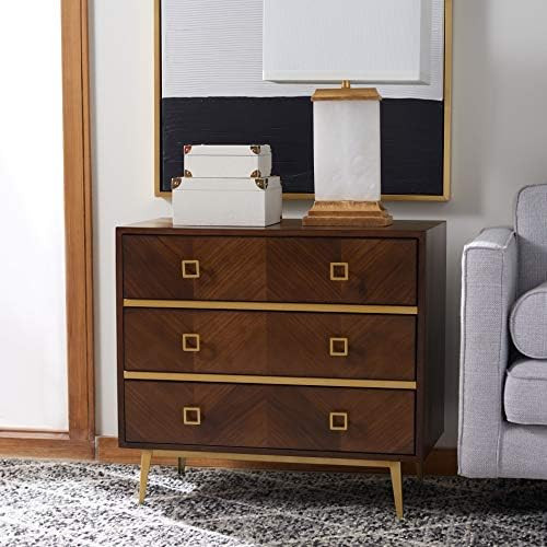 Safavieh Home Katia Modern Walnut and Gold 3-drawer Chest | Amazon (US)