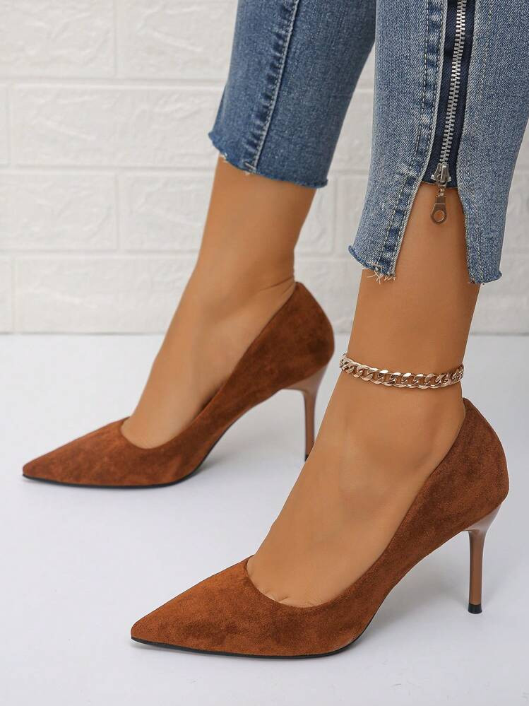 2023 New Pointed Toe High Heel Shoes, Non-Fatiguing Professional Commute Quality Suede Versatile Low Vamp Women Pumps, Sexy | SHEIN