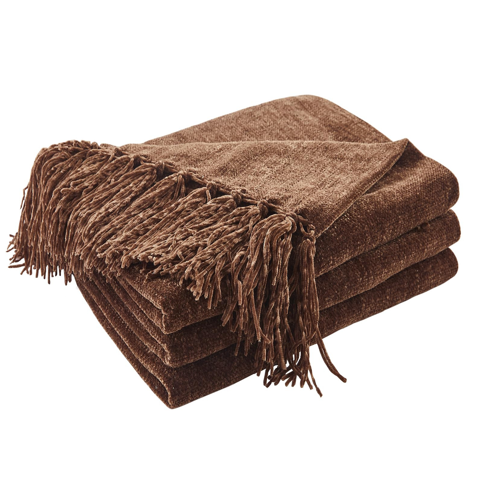 CozeCube Chenille Throw Blanket for Couch, Cozy Plush Fuzzy Decorative Dark Brown Blanket with Fr... | Amazon (US)