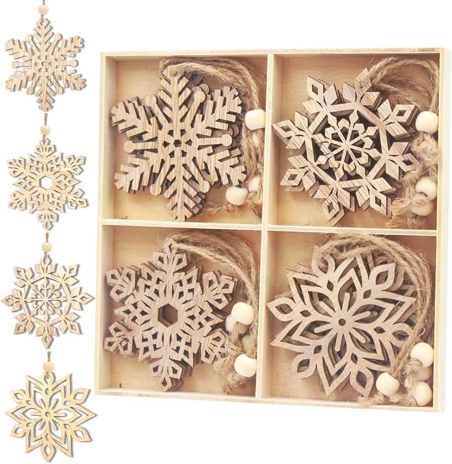 16pcs Large Christmas Wooden Snowflakes Hanging Ornaments DIY Craft Snowflake Wooden Ornaments Cu... | Amazon (US)