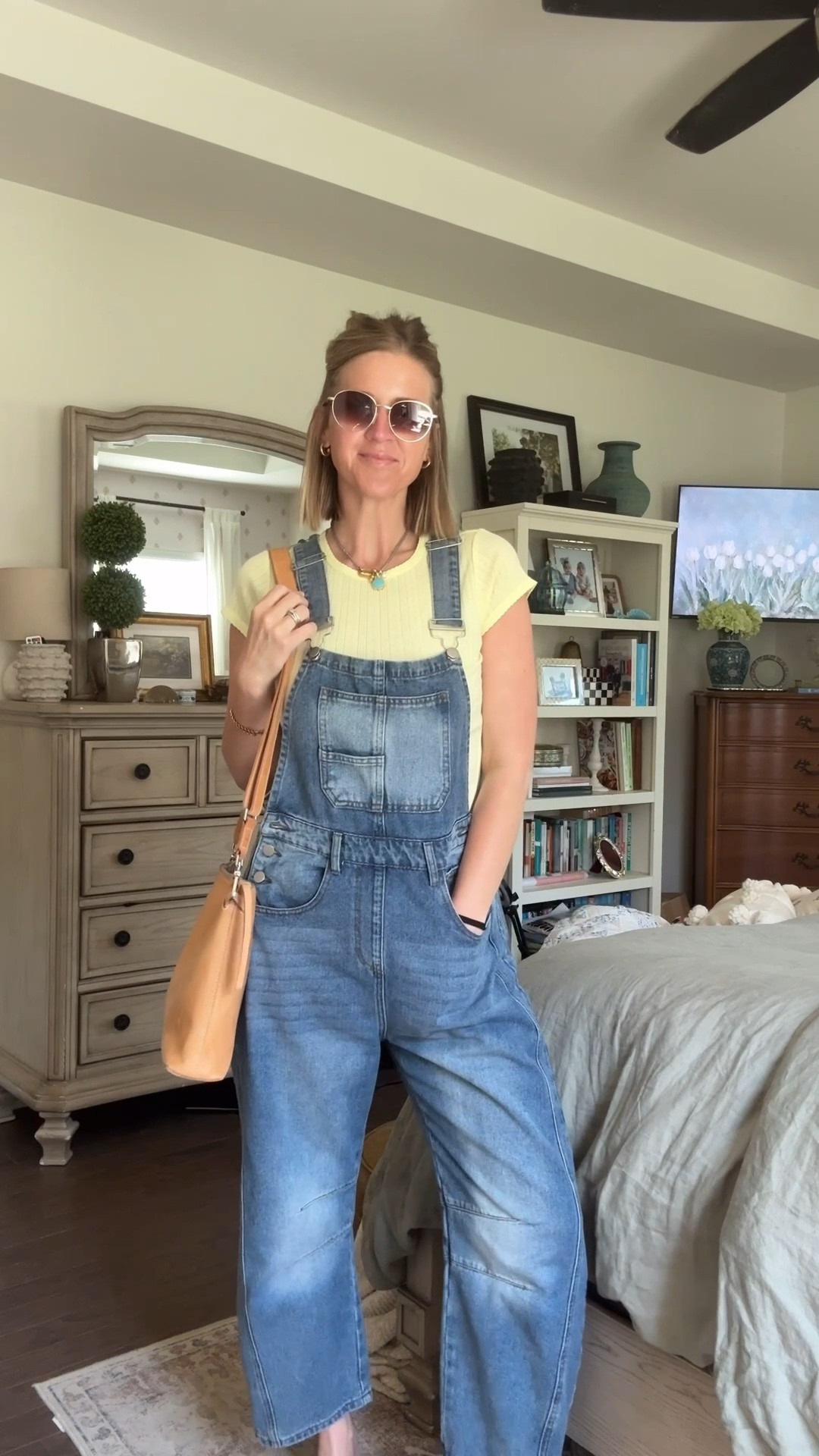 The most worn item in my closet is these overalls! Especially in summer & fall. So many cute ways to wear. I have the FP overalls which have also been an all time favorite for years and I’ve had lots from Amazon but these are the ones that get worn as much or more than my FP. 
I’m 140lbs, 5’7 wearing a medium. Slightly oversized and perfect! 

Loving this pointelle tee from Walmart too. So cute and inexpensive. Wearing a small. 

Necklace is from my collection with HIVE Designs. Code EMILY15 saves 15%. 

The perfect summer 90’s butter mom, comfy and cute outfit.

#LTKgrwm #LTKootd #LTKSeasonal