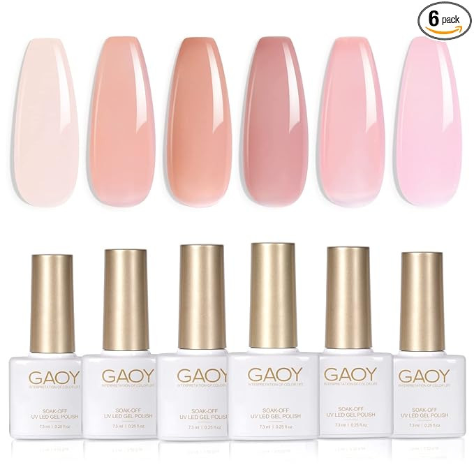 GAOY Jelly Nude Pink Gel Nail Polish Set, 6 Transparent Sheer Colors Soak Off UV Light Cure Gel P... | Amazon (US)