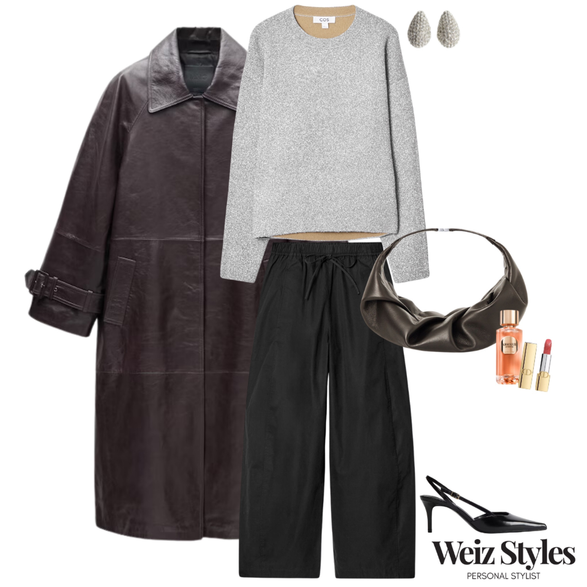 This super cool outfit is giving me all the weekend vibes ✨ as we head into sparkle season, this fabulous silver top will add a touch of festive cheer to your outfits without feeling too OTT 💃🏻

Head to www.weizstyles.com to find out how I can help you on your style journey 💖

Louise x

Personal stylist, styling, ootd, neutral aesthetic, London, Weiz styles, shopping, outfit of the day, uk, confident, handbag, bag, perfume, fragrance, lipstick, lip, elevate your style, feel good, flat lay, shopping, high street, designer, ltk, autumn, autumnal, black trousers, barrel leg, elastics red, lightweight, draw string, lurex, cos, silver, metallic, sparkle, top, jumper, knit, knitwear, coat, jacket, mango, burgundy, croissant bag, handbag, faux leather, embellished, gemstone earrings, lippy, pink, heels, kitten heel, shoes, chic, cold, edgy, weekend, sexy, cool, womenswear, Friday, effortless, feminine, festive, vibes 

#LTKstyletip #LTKautumn #LTKuk