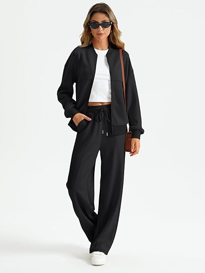 EFAN Womens Zip Up Sweatsuits Sets Lounge 2 Piece Outfits Oversized Fall Sweatshirt Fashion Wide ... | Amazon (US)