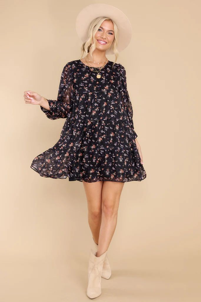 Her Favorite Features Black Floral Print Dress | Red Dress 