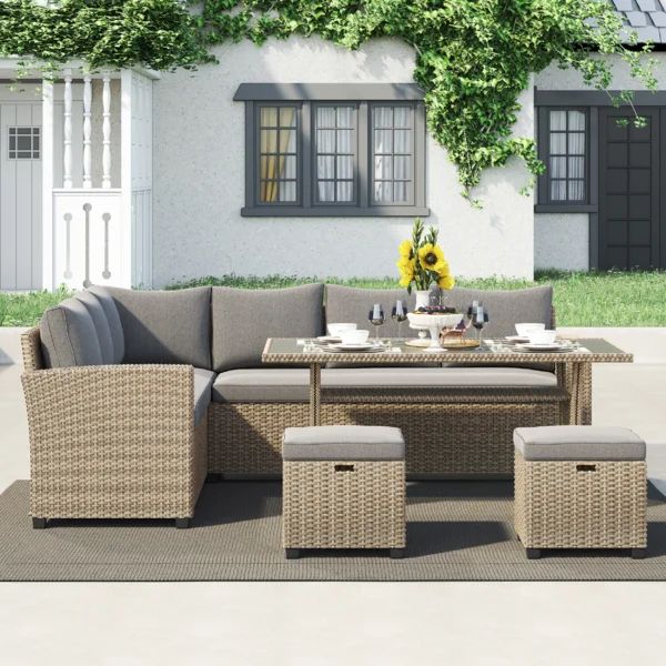 5 Piece Rattan Lounge Dining with Cushions | Wayfair Professional