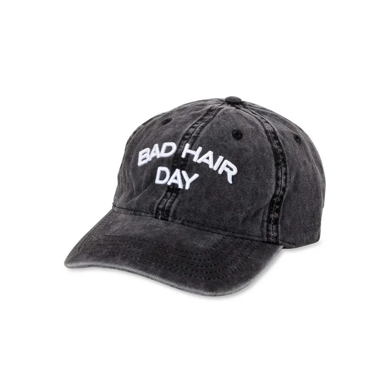 Time and Tru Women's Washed Cotton Twill Embroidered Bad Hair Day Baseball Hat Black Soot | Walmart (US)
