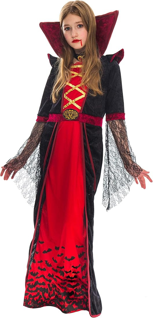 Royal Vampire Costume for Girls Deluxe Set Halloween Gothic Victorian Vampiress Queen Dress Up Pa... | Amazon (US)