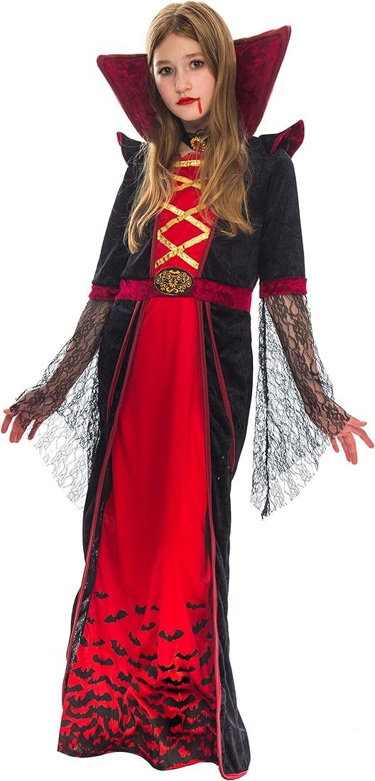 Royal Vampire Costume for Girls Deluxe Set Halloween Gothic Victorian Vampiress Queen Dress Up Pa... | Amazon (US)