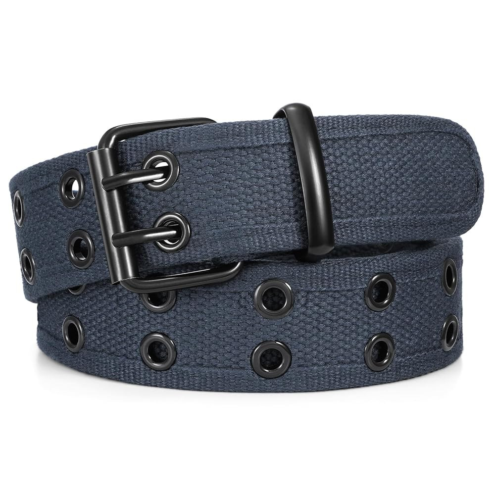 WHIPPY Canvas Double Grommet Belt Unisex Casual Double Prong Belt for Men Women for Jeans Pants | Amazon (US)
