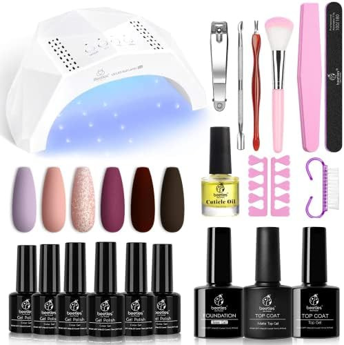 Beetles Pink Purple Gel Nail Polish kit with 48W Nail Lamp Brown Glitter Gel Nail Polish Starter Kit | Amazon (US)