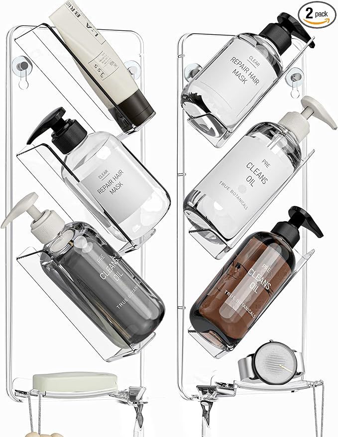 SEE SPRING 2 Pack Acrylic Shower Caddy Clear Plastic Shampoo Holder Bath Shelf, Bathroom Organize... | Amazon (US)