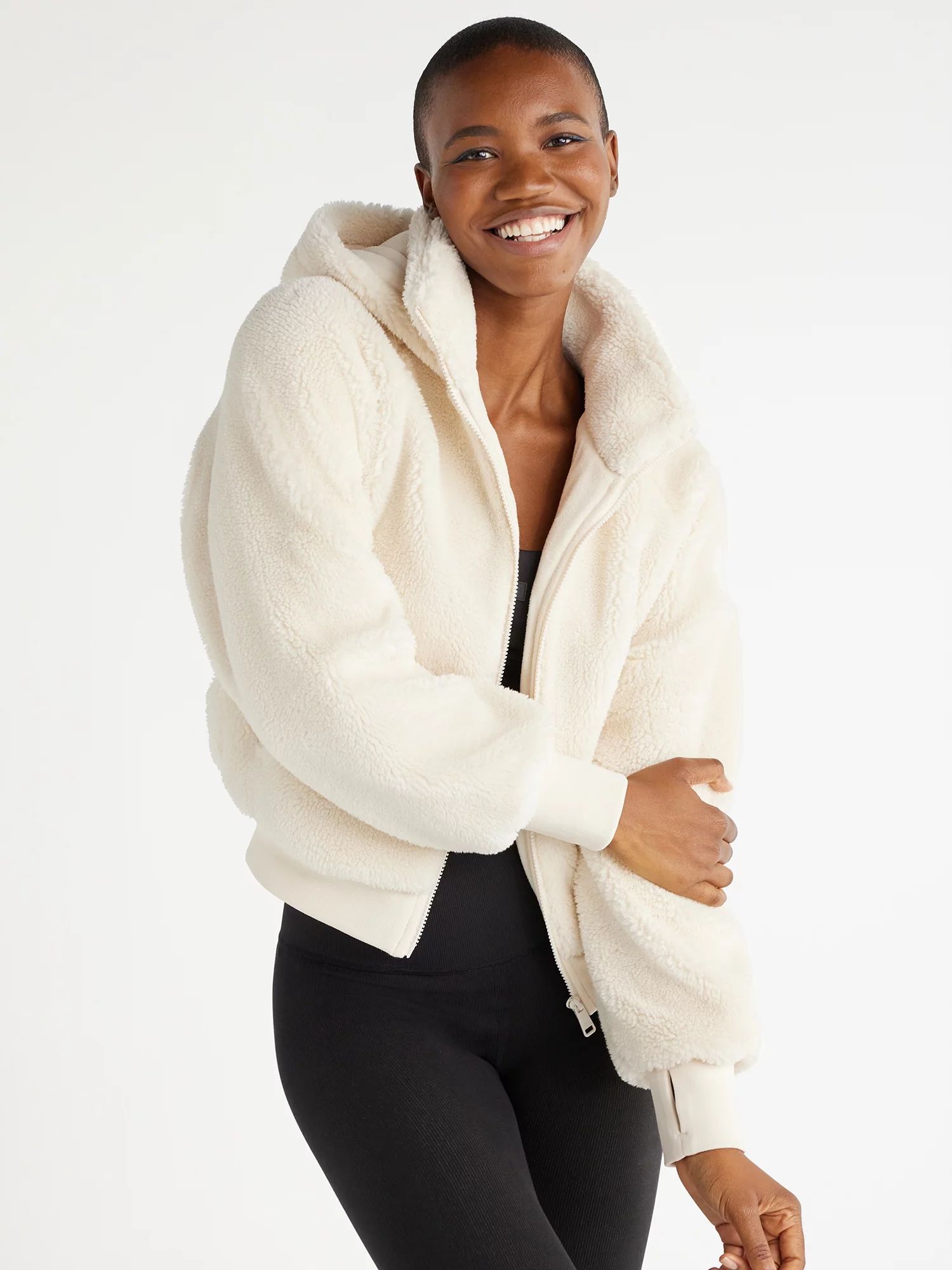 Love & Sports Women’s Faux Sherpa Jacket with Hood, Sizes XS-3XL - Walmart.com | Walmart (US)