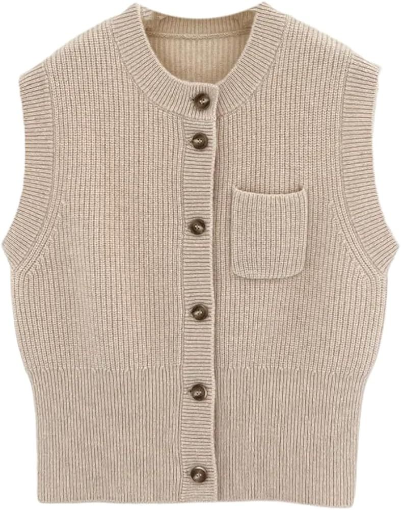 thick cashmere vest women pocket sweater button up gilet knit top womens winter black korean clot... | Amazon (US)