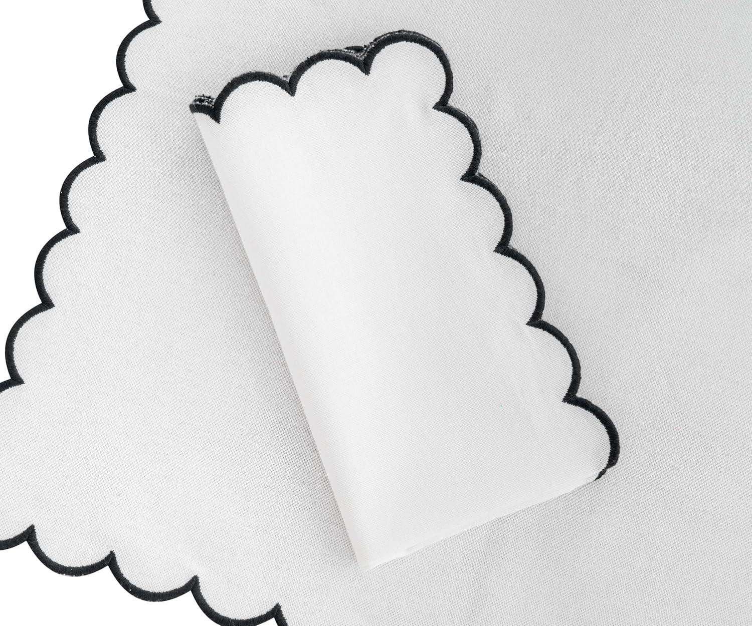 All Cotton and Linen Black and White Embroidered Scallop Cloth Napkins for Wedding, Washable, Set... | Amazon (US)