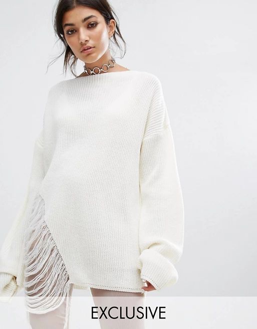 Bones Oversized Knit Sweater With Distressed Threading On Side | ASOS US