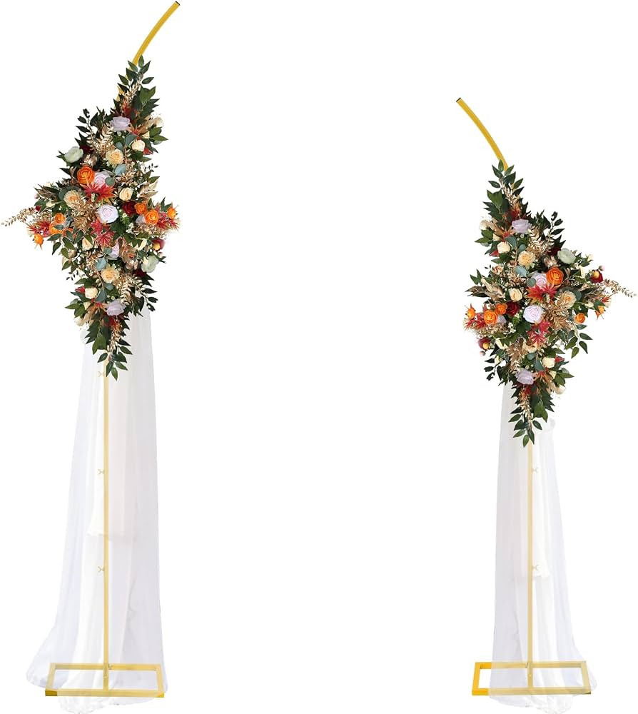 Teabelle 2pcs Metal Wedding Arch Backdrop Stand, 8.2FT & 6.9FT Gold Curved Top Arch Backdrop, Set... | Amazon (US)