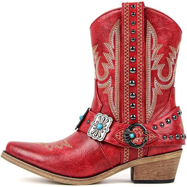 Only maker Cowgirl Western Boots for Women Ankle High Embroidery Pointed Toe Cowboy Rodeo Country... | Amazon (US)