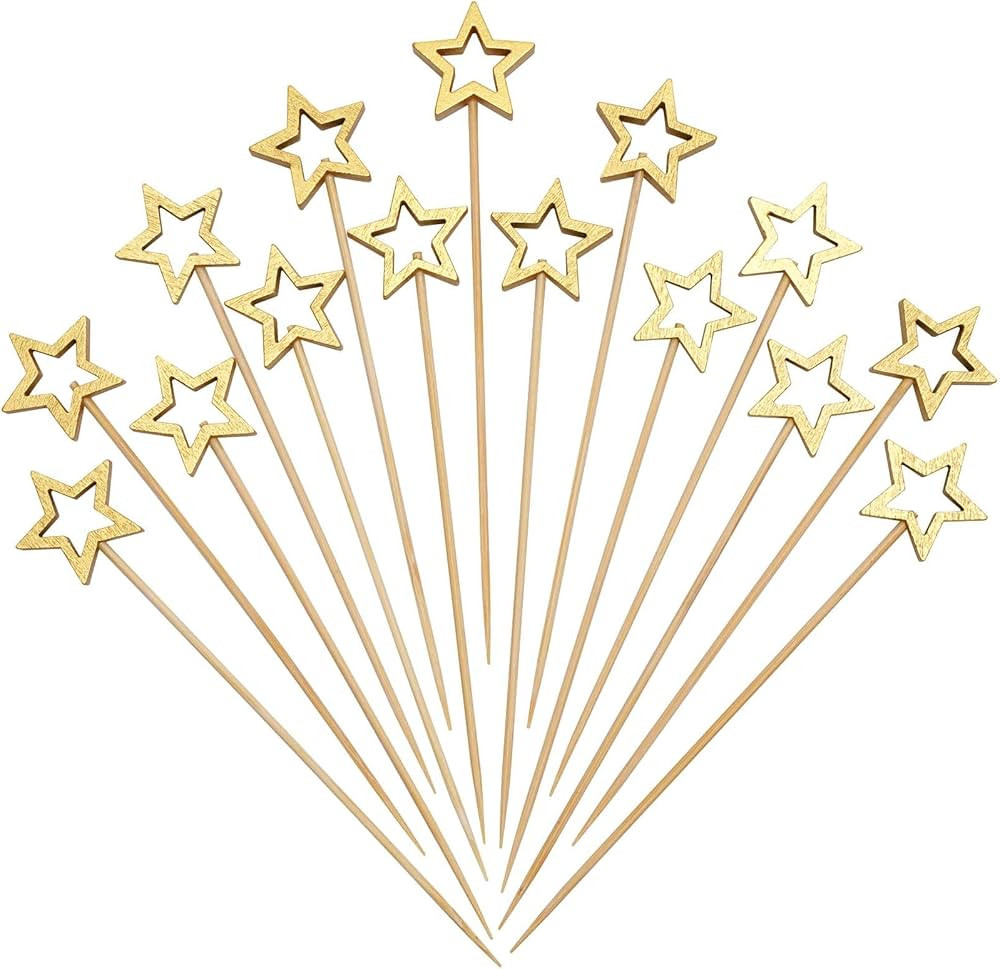 Minisland Big Gold Star Cocktail Picks, 5.5 Inch Long Bamboo Fancy Toothpicks for Appetizers, Dec... | Amazon (US)