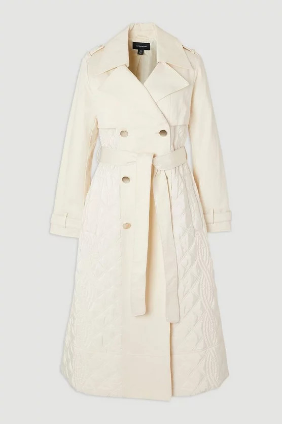 Plus Size Quilted Trench Coat | Karen Millen UK + IE + DE + NL