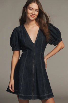 The Calder Puff-Sleeve Denim Mini Dress | Anthropologie (US)