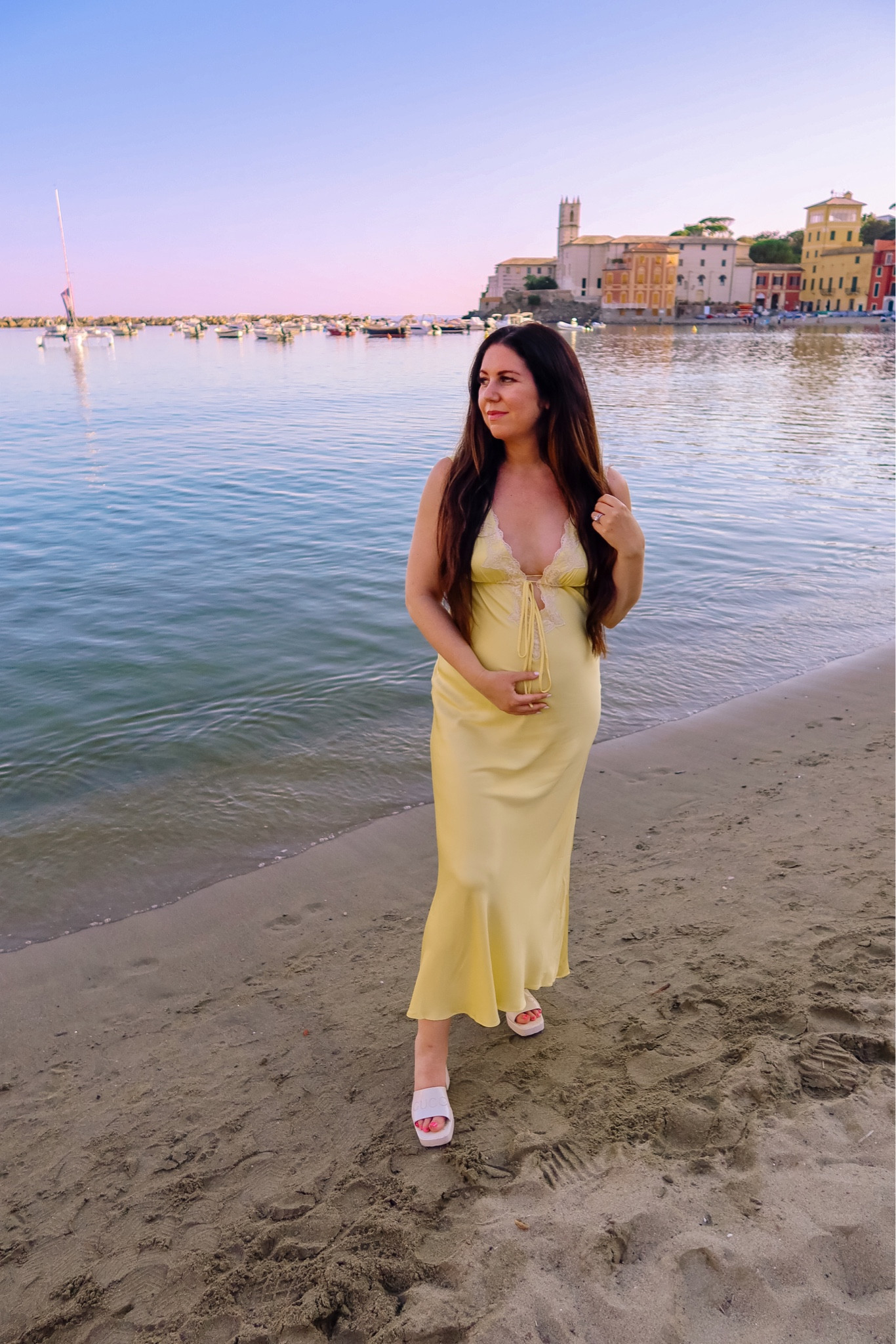 Yellow lace slip dress, Italy outfit, maxi dress, midi dress, satin dress, bump friendly dress, summer dress, maternity

#LTKbump #LTKstyletip #LTKSeasonal
