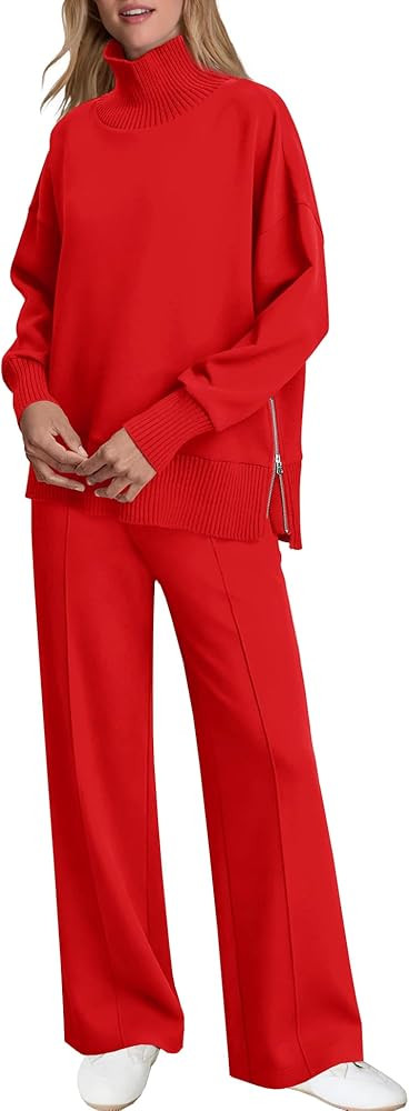 SENSERISE Womens 2 Piece Outfits Fall Matching Lounge Sets Mockneck Sweatshirt Wide Leg Pants Swe... | Amazon (US)