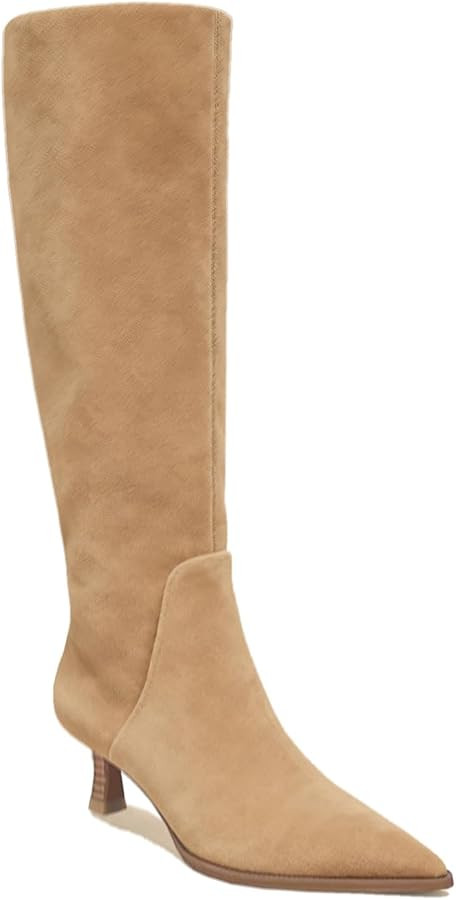 Suede Knee High Boots for Women Kitten Heel Pointed Toe Tall Boots Low Heeled Side Zipper Long Sh... | Amazon (US)