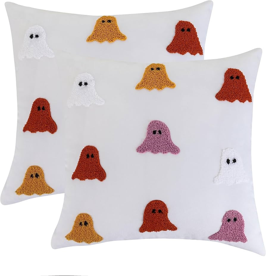 Halloween Pillow Covers 18x18 inch Set of 2 Multicolour Ghosts Halloween Pillows Decorative Throw... | Amazon (US)