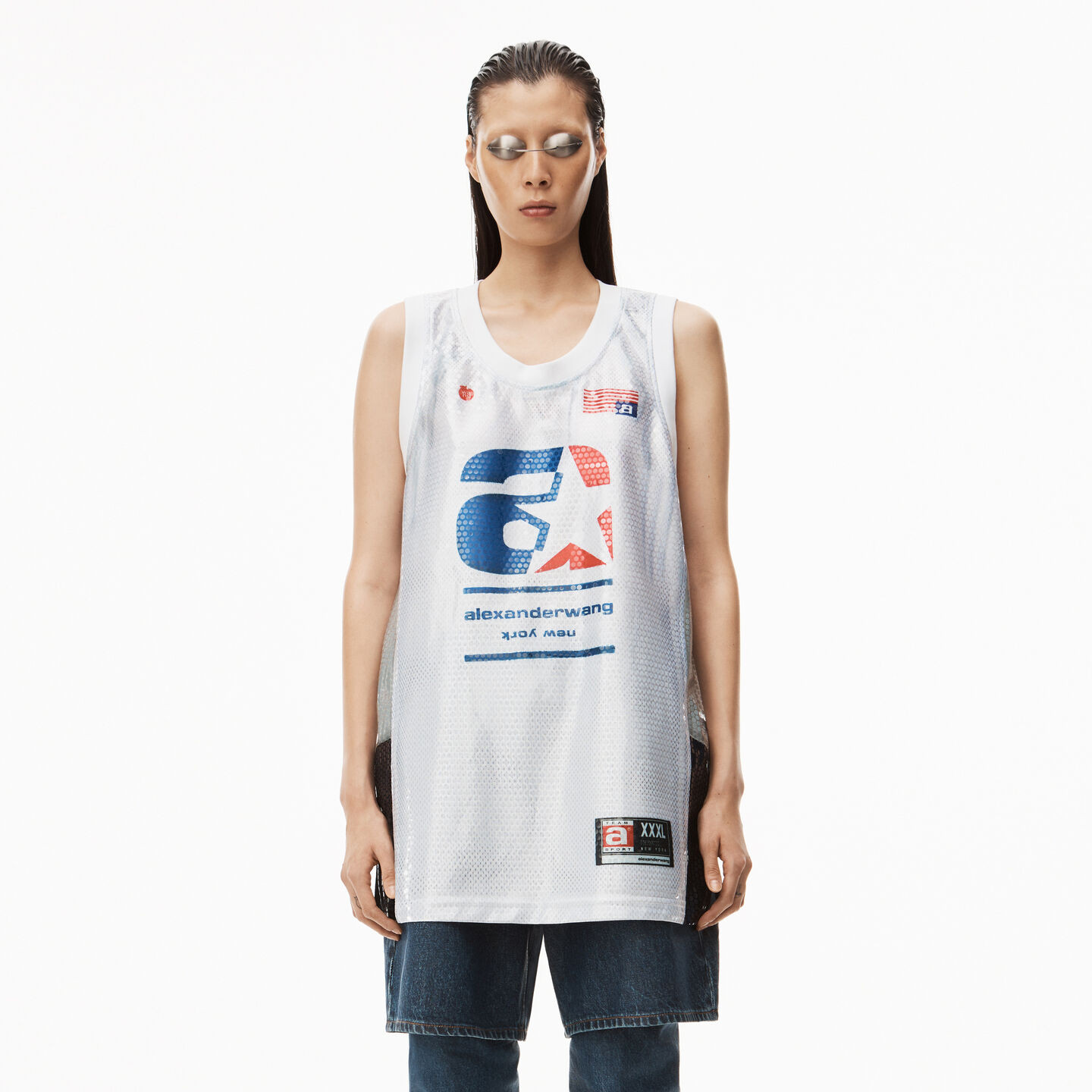 Alexander Wang Unisex Astar Basketball Jersey In Sequn Faille White Multi - XS | Alexander Wang