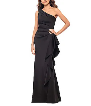 Xscape One Shoulder Side Ruffle Scuba Crepe Gown - 16 | Dillard's