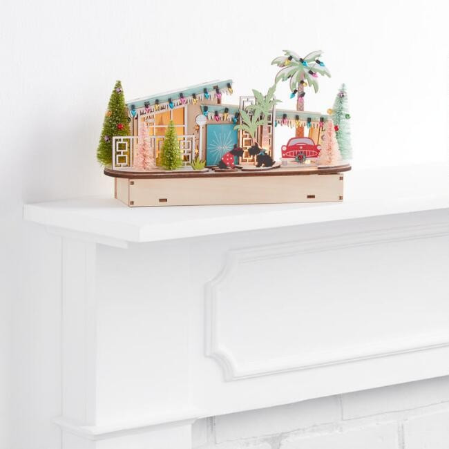 Laser Cut Wood Mid Century House LED Light Up Decor | World Market