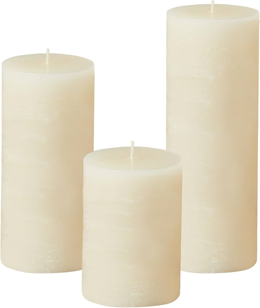 Simply Soson 3x4, 3x6, 3x8 inch Ivory Pillar Candles, Set of 3 Pillar Candles, Rustic Texture, Un... | Amazon (US)