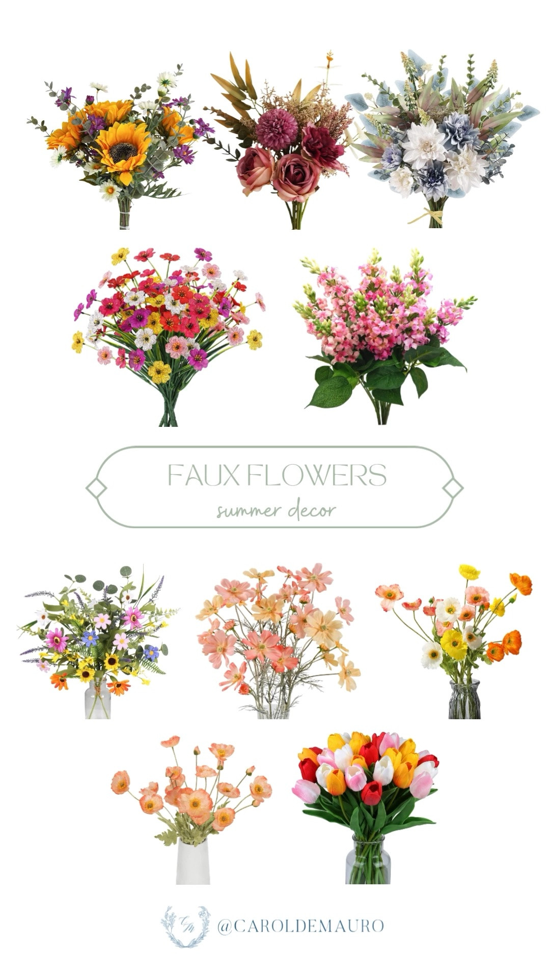 These faux flower arrangements look so realistic and are honestly the easiest way to add color to any room without worrying about keeping anything alive. Sunflowers, ranunculus, tulips, and snapdragons — there is something for every aesthetic.

artificial flower, summer home decor, faux florals, realistic fake flowers, home styling, colorful home decor

#LTKHome