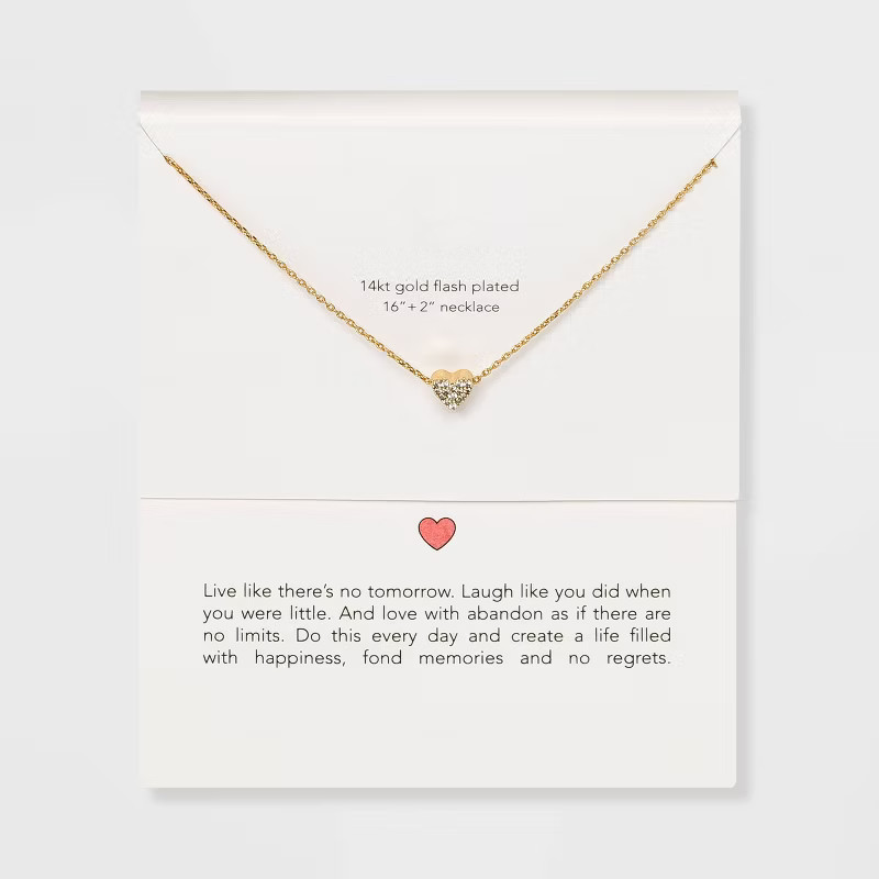 Silver Plated Gold Dipped Micro Pave Heart Cubic Zirconia Pendant Necklace - Gold | Target